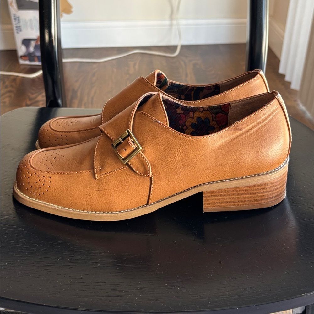 Korks Theodore Loafers Women’s Brown Leather Slip-On Oxford buckle tan shoes 9 - Picture 7 of 13